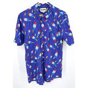 Tipsy Elves Polo Shirt Mens Size L Blue Rocket Popsicle Golf Patriotic USA